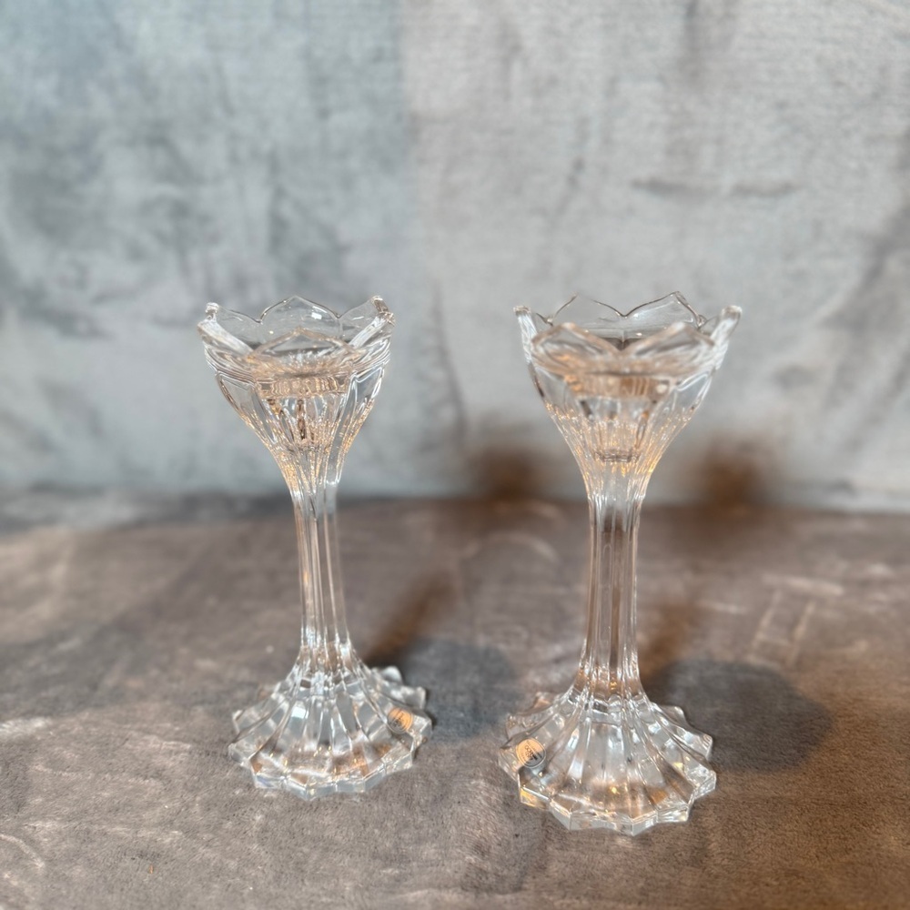 Crystal Pair of Tall Candlestick Holders - Clear